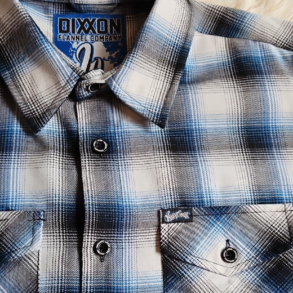 DIXXON Men's Black and Blue Plaid Shirt - Picture 3 of 5
